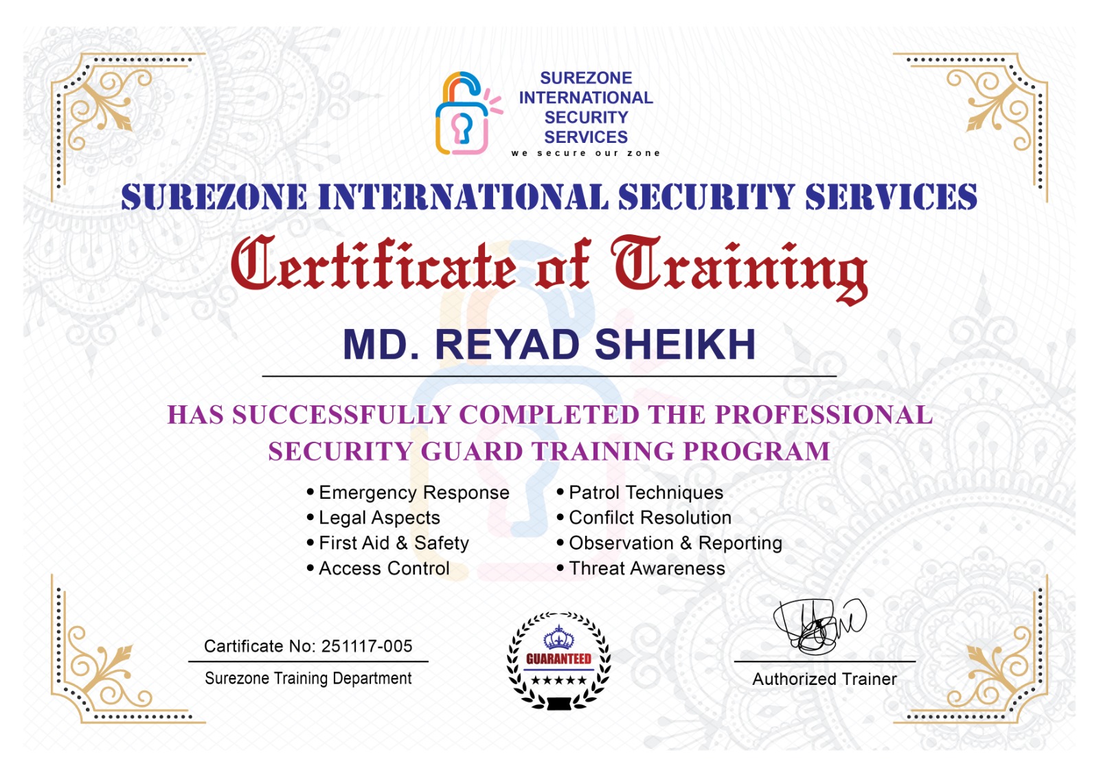 🔷 Guard Training Program